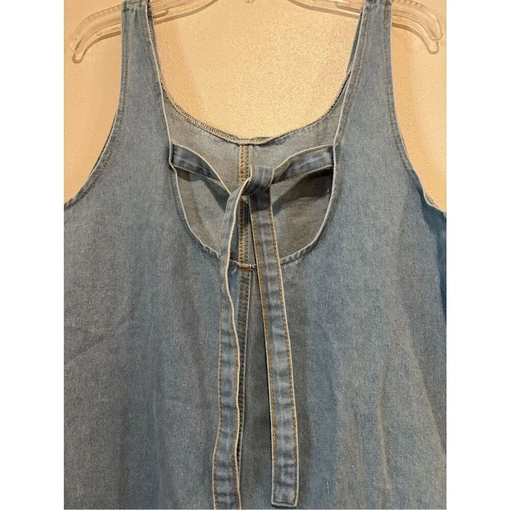 💙 SHEIN Denim Romper XL Tie Back Sleeveless Chambray Shorts Jumpsuit